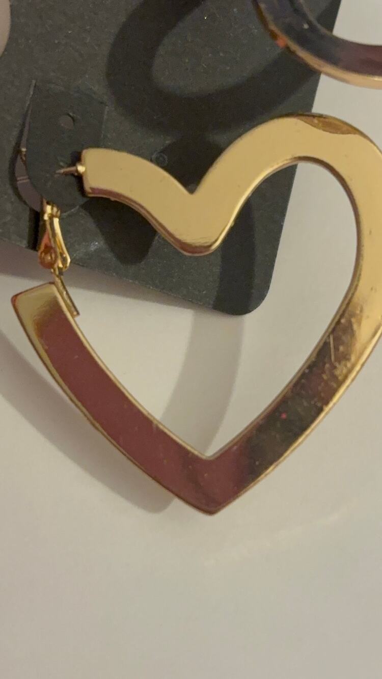 New Gold Tone Open Heart Hoop Earrings
